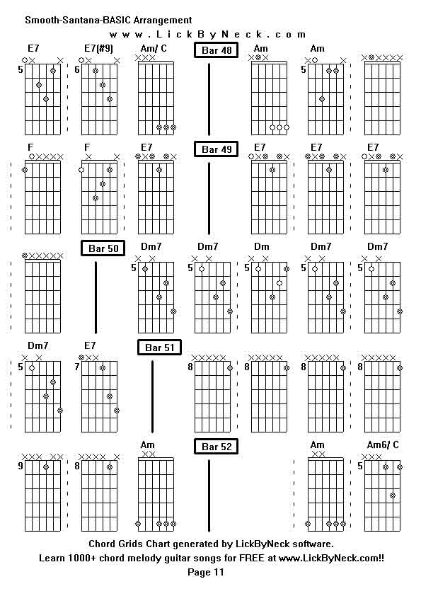 Chord Grids Chart of chord melody fingerstyle guitar song-Smooth-Santana-BASIC Arrangement,generated by LickByNeck software.